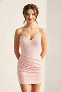 Pink Bodycon Beaded Satin Sweetheart Pleated Homecoming Dresses