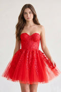 A-line Red Sweetheart Appliques Lace Homecoming Dress With Corset Back