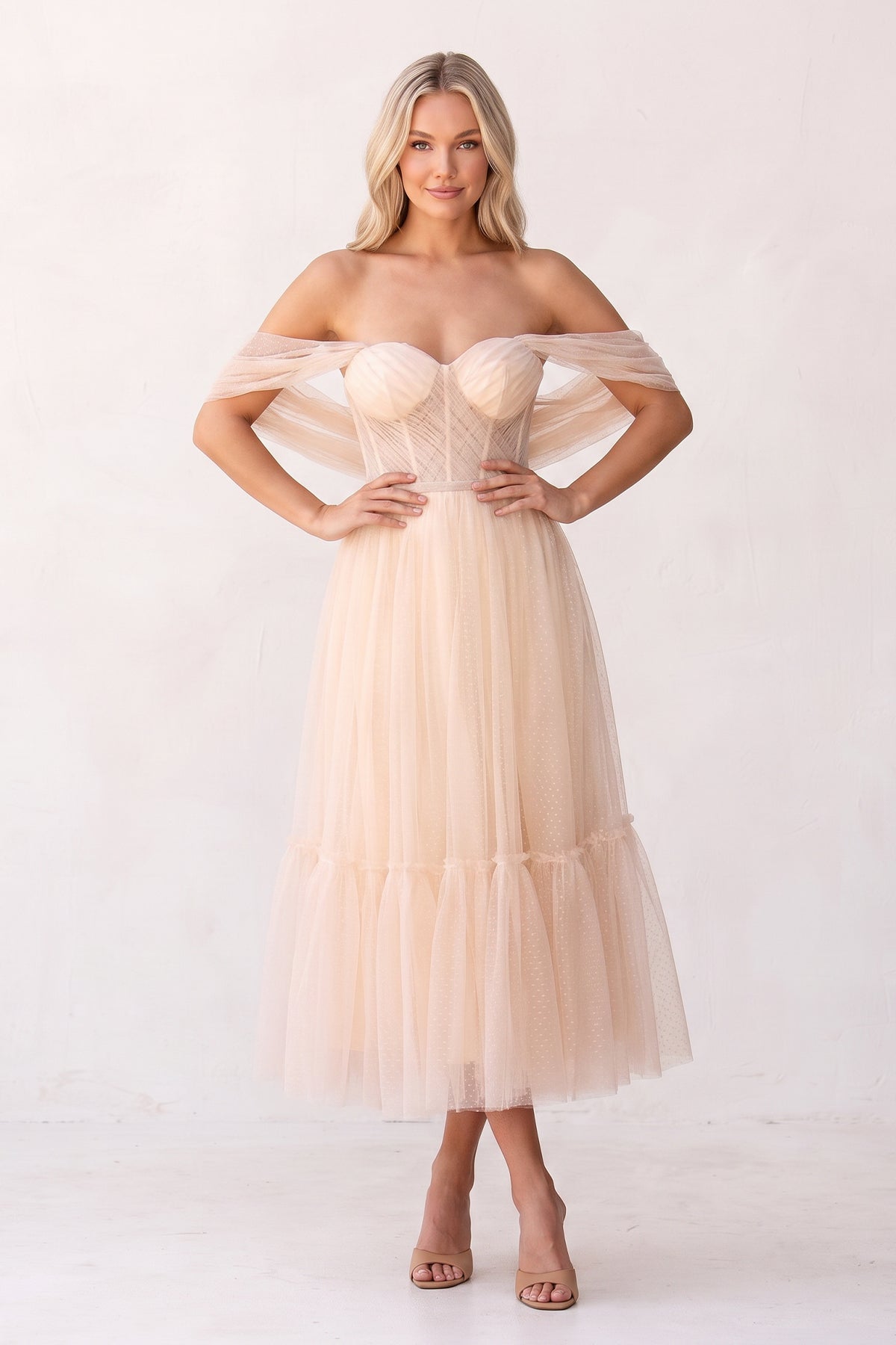 A-Line Tulle Sweetheart Tea-Length Homecoming Dress