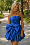 A-Line Strapless Pleated Homecoming Dress with Bow