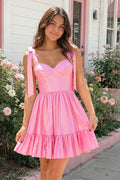 A-line Spaghetti Straps Homecoming Dress with Ruffle