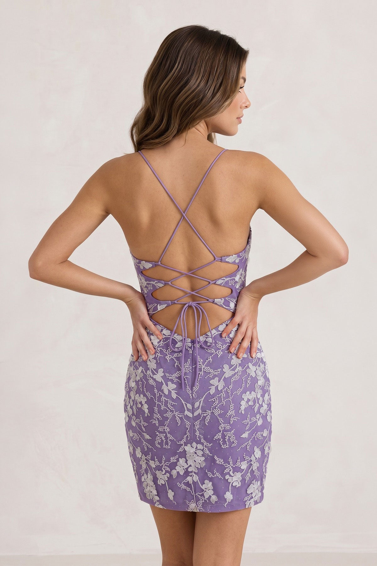 Sheath Short Spaghetti Straps Lace Homecoming Dress
