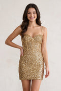 Gold Sweetheart Sequins Bodycon Mini Homecoming Dresses