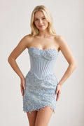 Sky Blue Strapless Embroidered Lace Sheath Corset Homecoming Dress