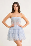 A-Line Strapless Scoop Tiered Sleeveless Short Homecoming Dress
