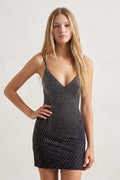 Bodycon Black Beaded Satin Homecoming Dress