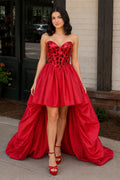 Sparkly Red Sweetheart Mirror High-Low Homecoming Dress